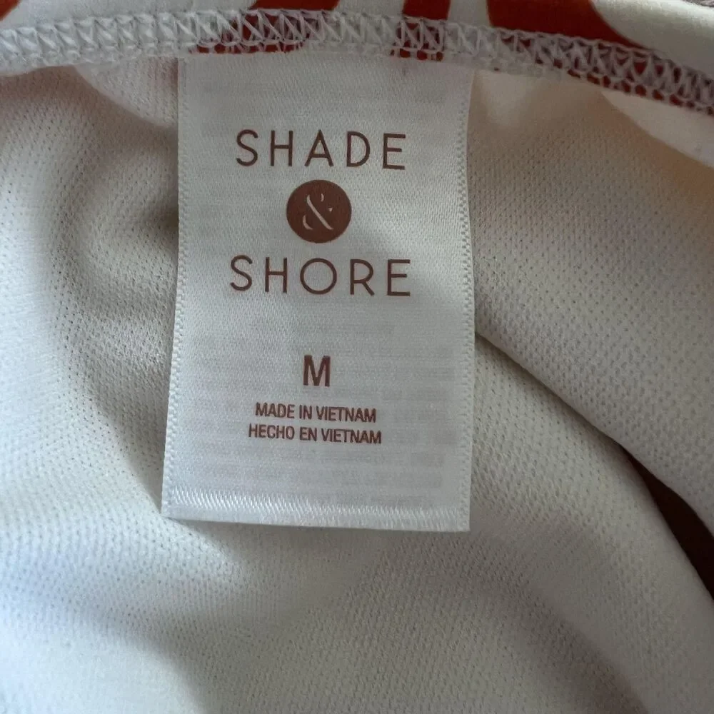 Shade & Shore Swimsuit Womens Medium Rust White Palm Leaf One Piece Strappy Back
